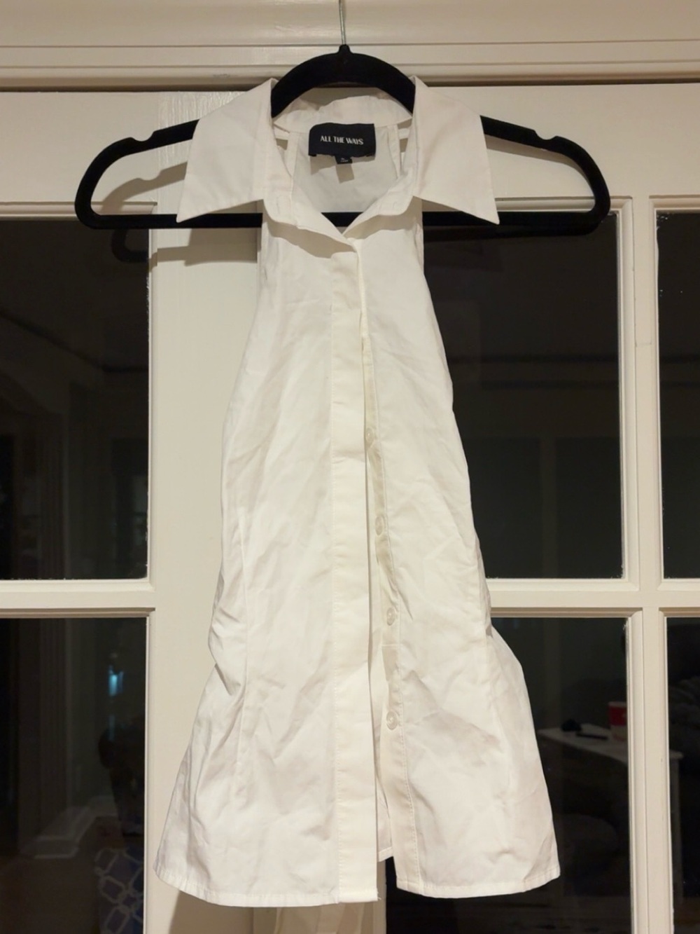 All The Ways White Sleeveless Button-Front Halter Tank